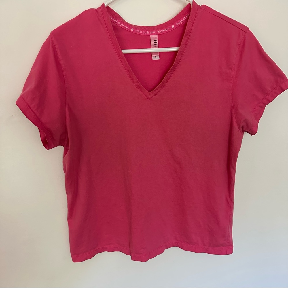 HUE Bright Pink V-Neck Short Sleeve Tee